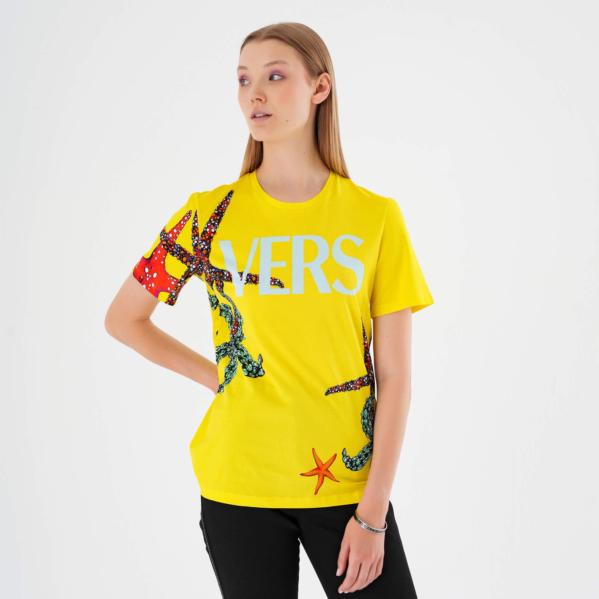 Versace - Yellow Starfish Printed Cotton T shirt IT42